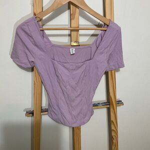 BP Pointelle Cap Sleeve Top, square neck line lavender crop top,size small